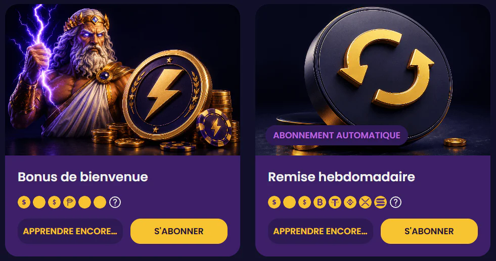 CazzyGames bonus avec offre de bienvenue et remise hebdomadaire en cryptomonnaies